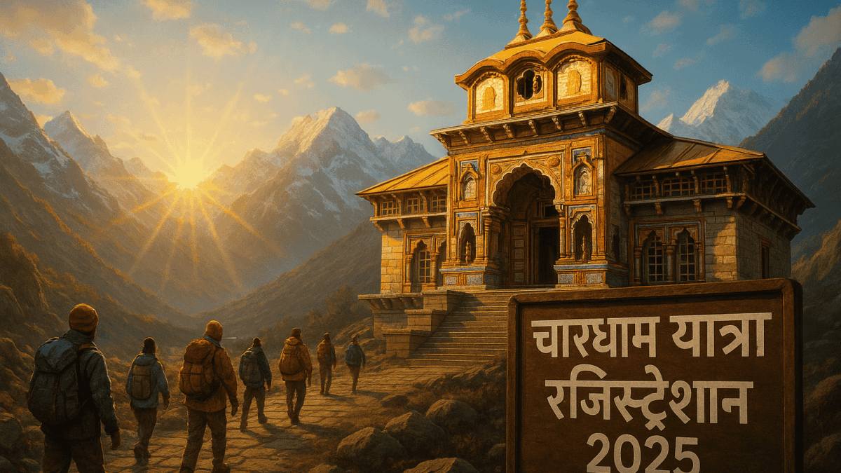 भगवान विष्णु नर-नारायण रूप में बद्रीनाथ धाम में तपस्या करते हुए, देवी लक्ष्मी बदरी वृक्ष के रूप में छाया प्रदान कर रही हैं, पीछे बर्फ से ढका बद्रीनाथ मंदिर और अलकनंदा नदी का दिव्य दृश्य — सेमी-रियलिस्टिक 3D डिजिटल आर्ट में।